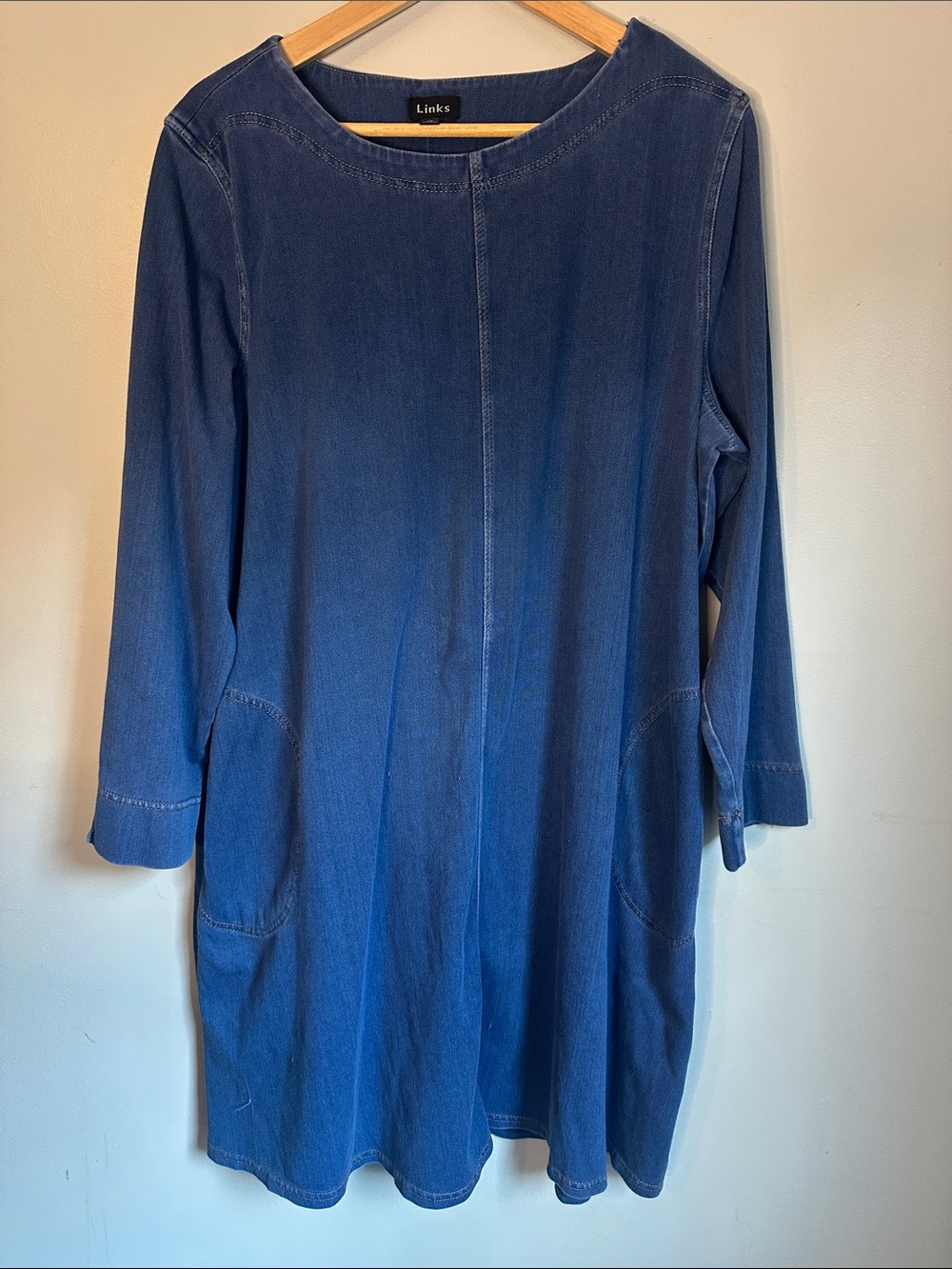 Curvy Links Denim Midi Coastal Cowgirl Dress With Long Sleeves and Pockets, 1x